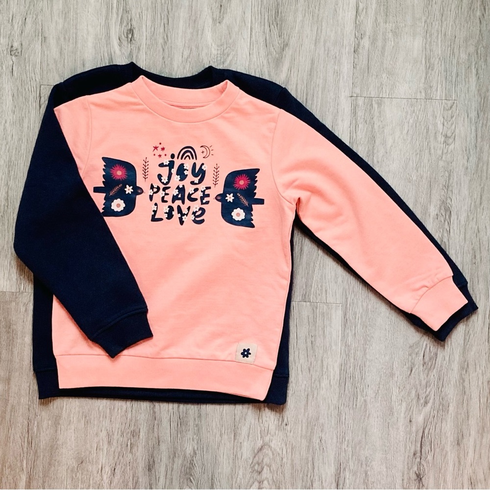 2 piece Kids Sweatshirt Joy Peace Love - Pink and Navy